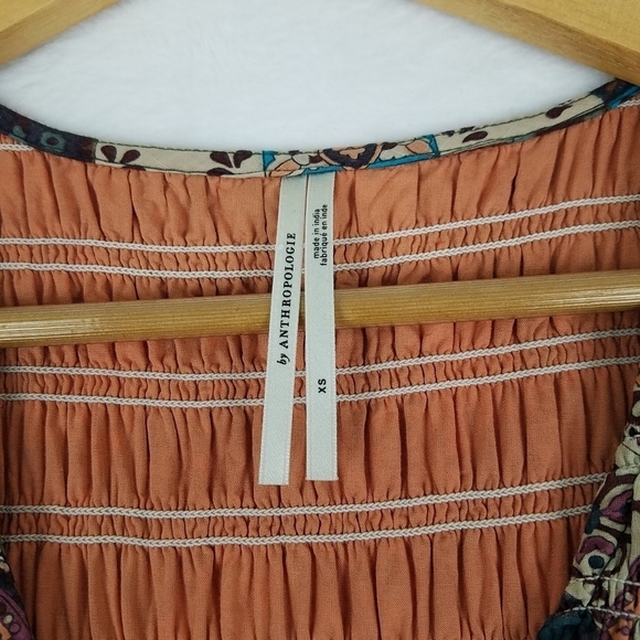 Anthropologie Ruffle Smocked Teired Button Front Cotton Midi Dress XS - Picture 12 of 15